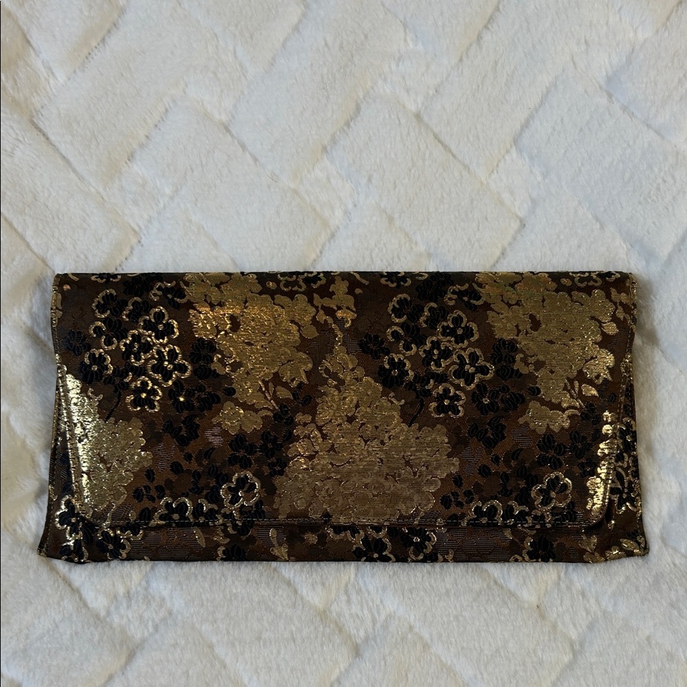 Lennox Elegant Gold and Black Floral Clutch